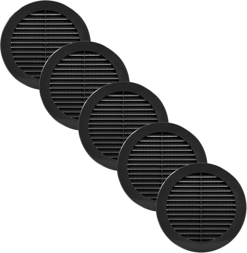Vent Systems 6'' Inch - Pack of 5 - Black Soffit Vent Cover - Round Intake or Exhaust Air Vent Louver with Screen Mesh - Air Supply HVAC Ventilation for Bathroom, Home Office, Kitchen - Image 1
