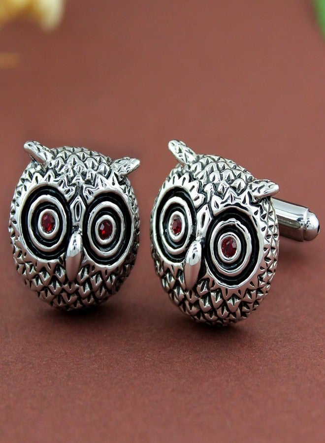 Peluche Witty Owl Enamel and Crystal Cufflinks for Men - Image 2