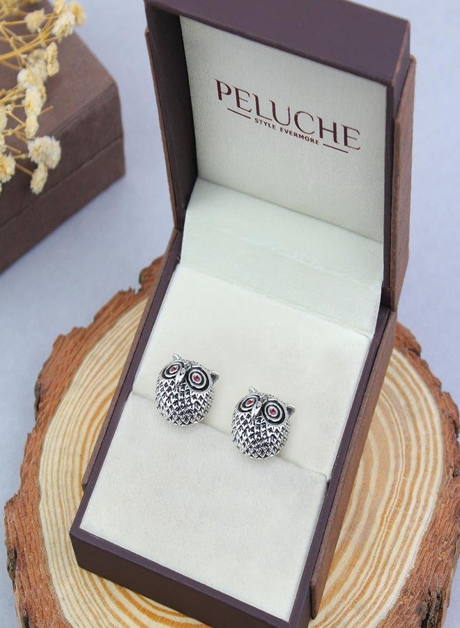 Peluche Witty Owl Enamel and Crystal Cufflinks for Men - Image 5