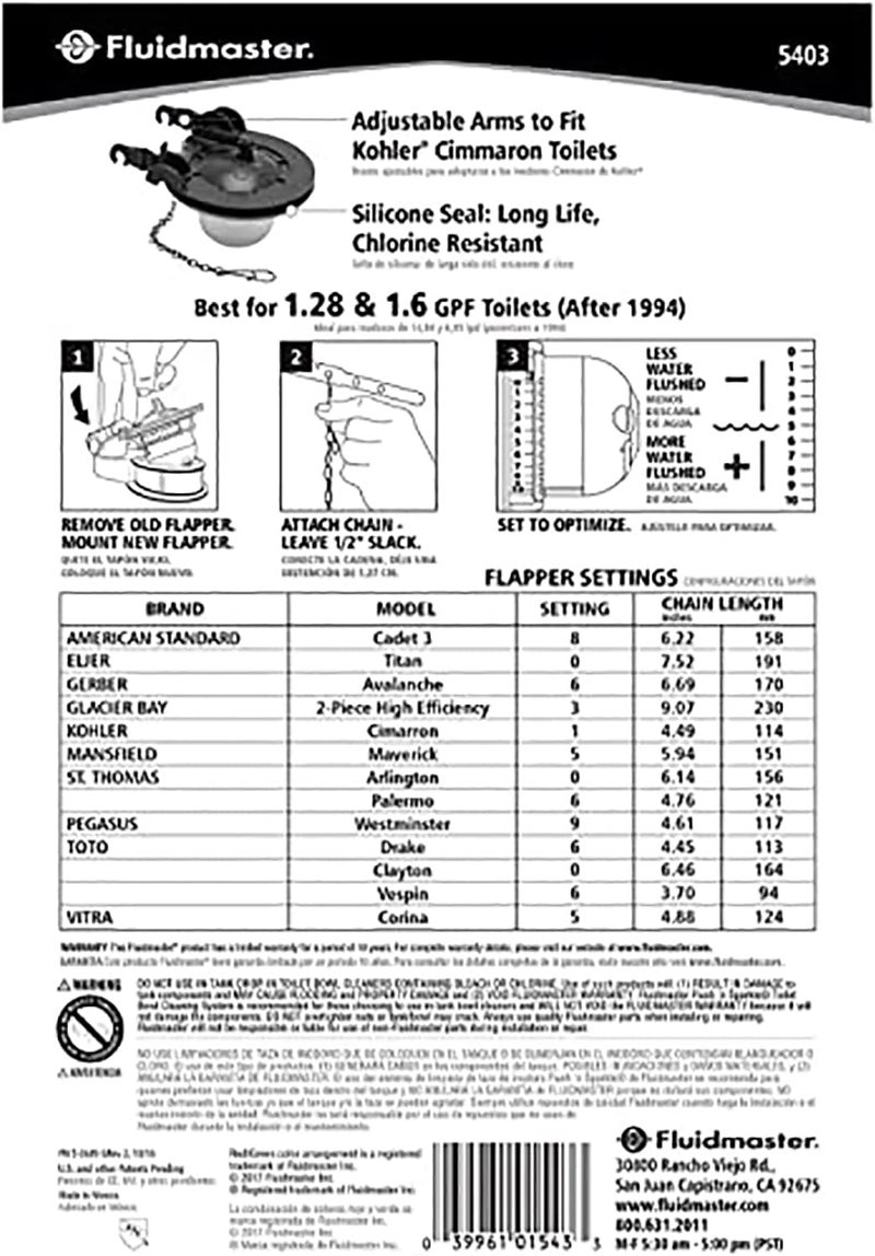 Fluidmaster 5403 Universal Water-Saving Long Life Toilet Flapper for 3-Inch Flush Valves - Image 5