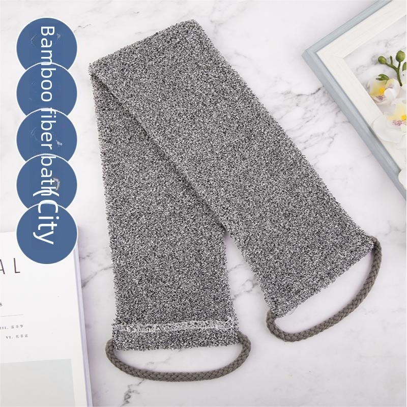 Gray Bath Towel Bamboo Fiber Bath Towel Women's Bath Strip Men's Back-pulling Corneous Bath Towel Gloves Set(Gray bamboo fiber rubbing towel gloves 1 set) - Image 3