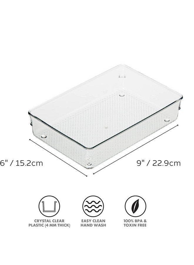 Kienlix Desk Drawer Organizers Trays Set Clear Plastic Storage Bins Bathroom Drawer Tray Dividers Vanity Trays Organizer for Bedroom Dresser Makeup Kitchen Utensil Office (4pc large Square) - Image 2