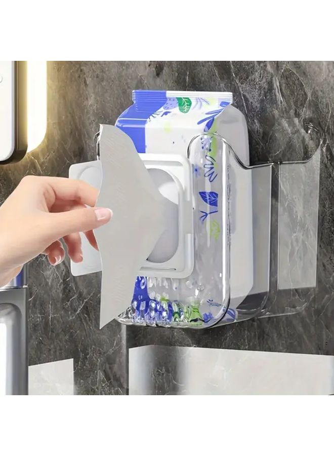 Transparent Grey Wall Mounted Tissue Box No Drill Wet Wipe Dispenser For Bathroom Kitchen - Image 3