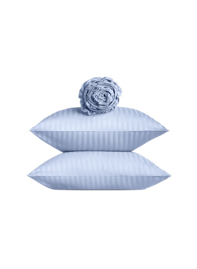 ريلاكس طقم ملاءات سرير فاخر ممتاز - ملاءة سرير فائقة النعومة، تسمح بمرور الهواء، ولطيفة على البشرة، مزودة بجيوب مطاطية عميقة، بالإضافة إلى غطاءي وسادة وملاءة سرير واحدة، لون أزرق فاتح، 160 × 200 سم - Image 1