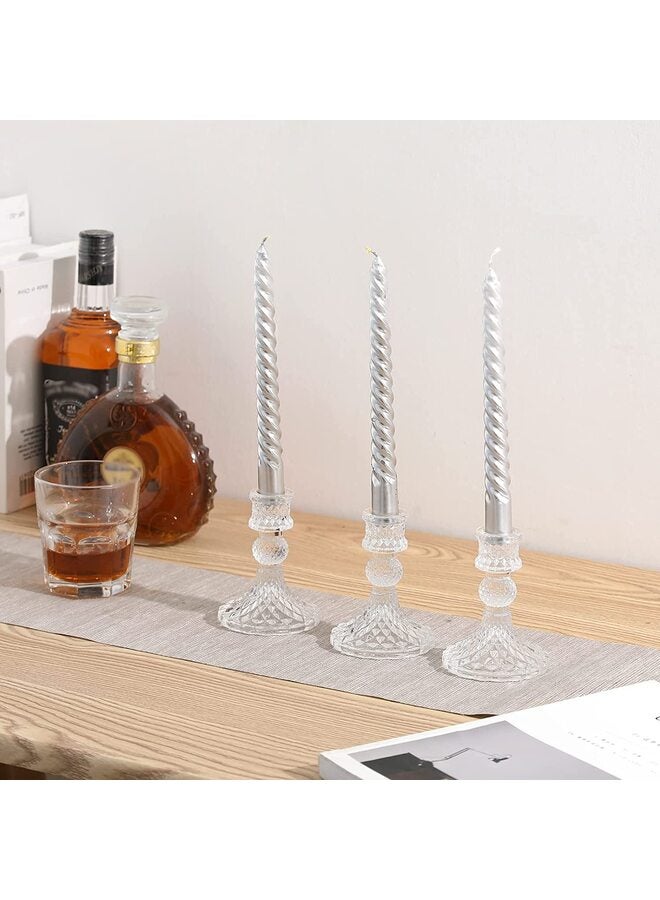 Glass Candle Holder Set of 6, Clear Candlestick Holder & Taper Candle Holder for Wedding Party Table, Spring Decor, Anniversary, Dining Room Table, Valentine's Day, (Clear)-B-6Pcs - Image 2
