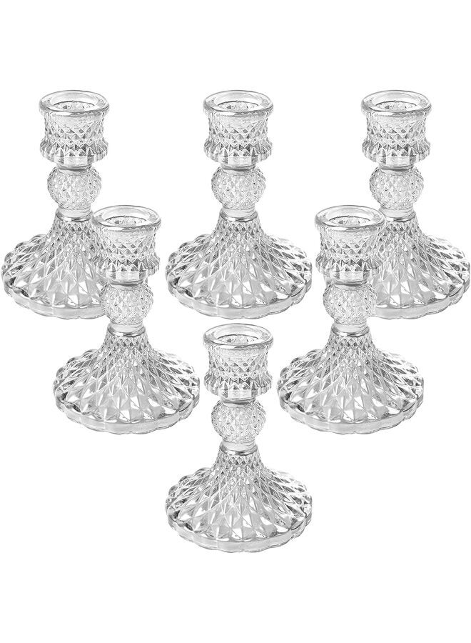 Glass Candle Holder Set of 6, Clear Candlestick Holder & Taper Candle Holder for Wedding Party Table, Spring Decor, Anniversary, Dining Room Table, Valentine's Day, (Clear)-B-6Pcs - Image 1