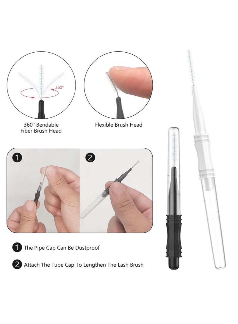 Generic 20 Pcs Micro Eyebrow Brush With Cap,Eyebrow Spoolie Brush Micro Eyebrow Lamination Brush 2 Size Multifunctional Micro Spooly Lash Mascara Brush Comb for Eyelash Lift Extensions Brow Clean(White,Black)  - Image 3