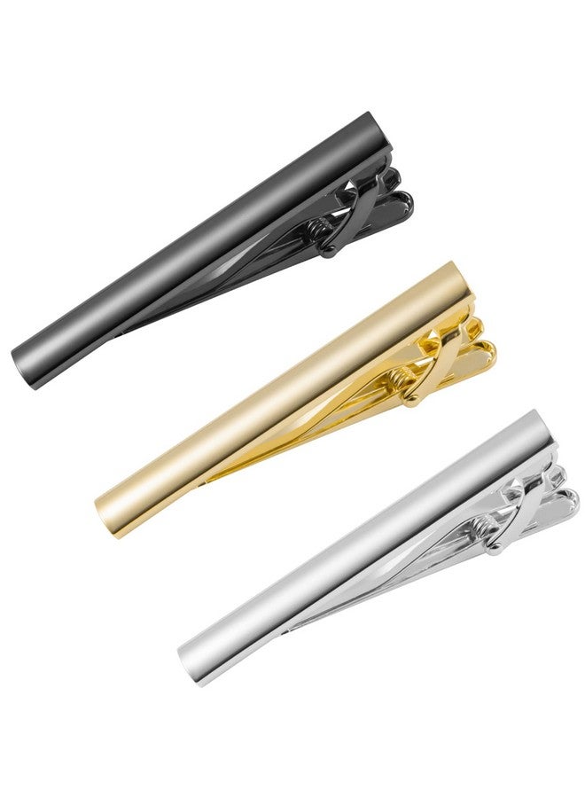 GWD Mens Tie Bar Clip 2.1 Inch Silvertone Black Gray (E Style)  - Image 1