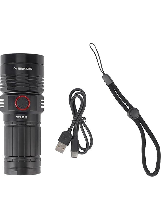 Olsenmark Rechargeable LED Flashlight OMFL2832/ Lithium Battery 3W LEDs and Easy to Use/Compact Portable and Light Weight Design and Long Hours/Black 2 Years Warranty  - Image 2
