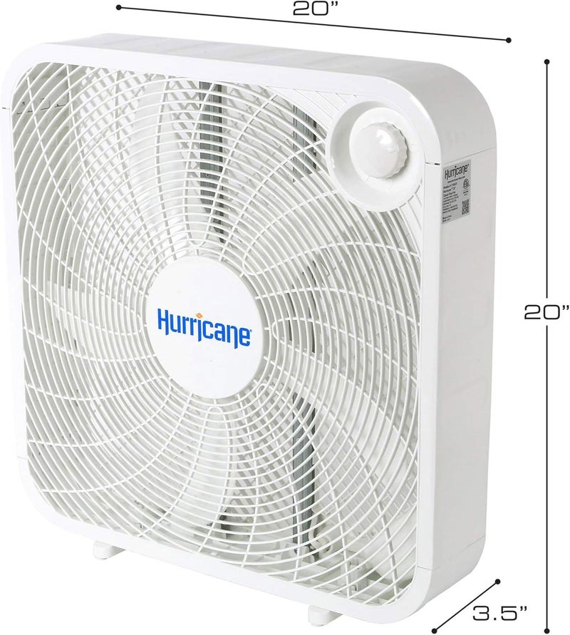 Hurricane مروحة صندوقية مثبتة على الأرض 2-pack كلاسيكية بسرعات هادئة 3، بيضاء، 20" - وحدة تبريد كهربائية محمولة بسلك مع تدفق هواء قوي 2400 CFM للمنزل، المرآب، المكتب، غرفة النوم والقبو - Image 3