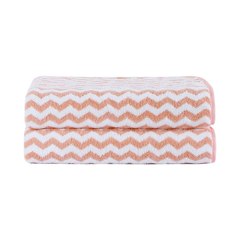 TIQH 100 Organic Cotton 400 GSM Highly Absorbent Coral Bath Towels with Hanging Loop Set of 2 Peach