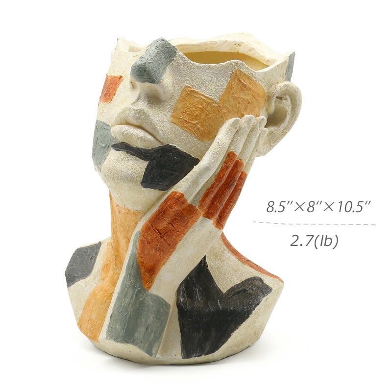 Lukitas Abstract Face Planter, Faux Sandstone Decorative Face Vase, Colorful Artistic Flower Plant Pot for Garden Patio Living Room, Resin 10.5'' - Image 3
