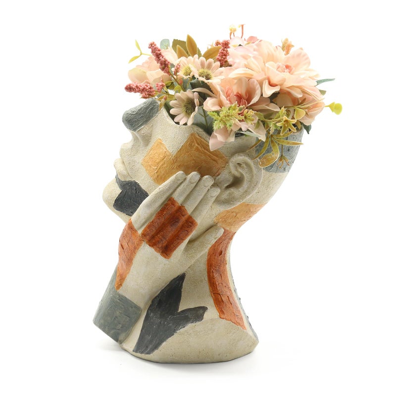 Lukitas Abstract Face Planter, Faux Sandstone Decorative Face Vase, Colorful Artistic Flower Plant Pot for Garden Patio Living Room, Resin 10.5'' - Image 4