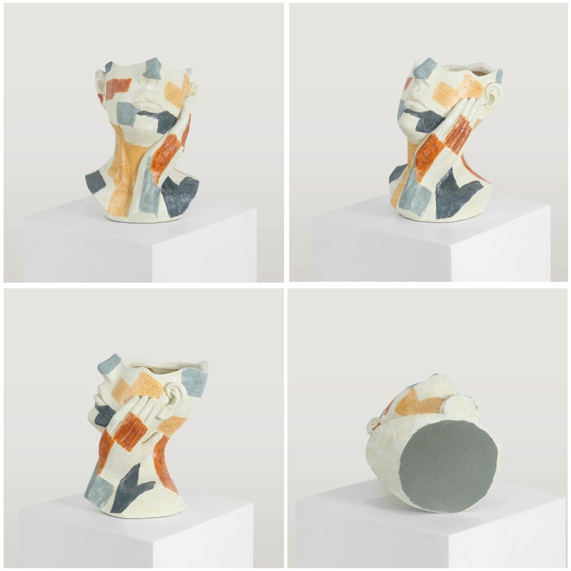 Lukitas Abstract Face Planter, Faux Sandstone Decorative Face Vase, Colorful Artistic Flower Plant Pot for Garden Patio Living Room, Resin 10.5'' - Image 2