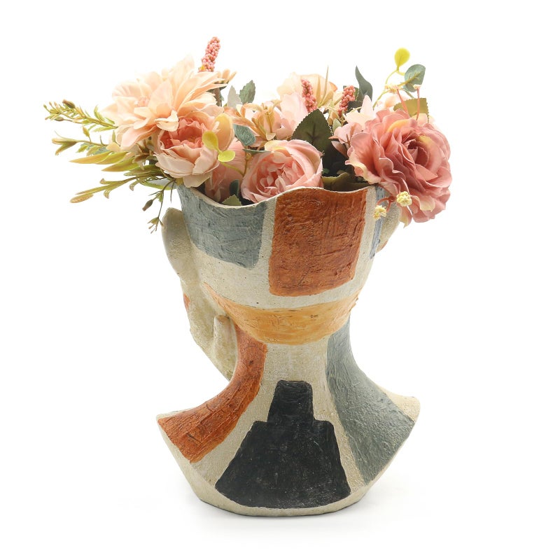Lukitas Abstract Face Planter, Faux Sandstone Decorative Face Vase, Colorful Artistic Flower Plant Pot for Garden Patio Living Room, Resin 10.5'' - Image 5