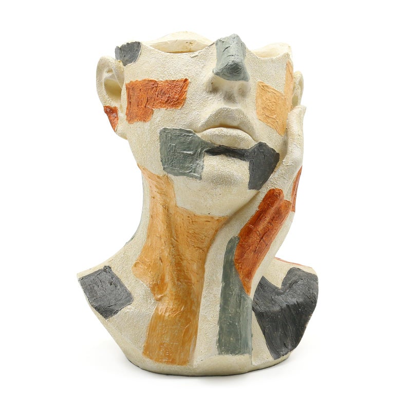 Lukitas Abstract Face Planter, Faux Sandstone Decorative Face Vase, Colorful Artistic Flower Plant Pot for Garden Patio Living Room, Resin 10.5'' - Image 1
