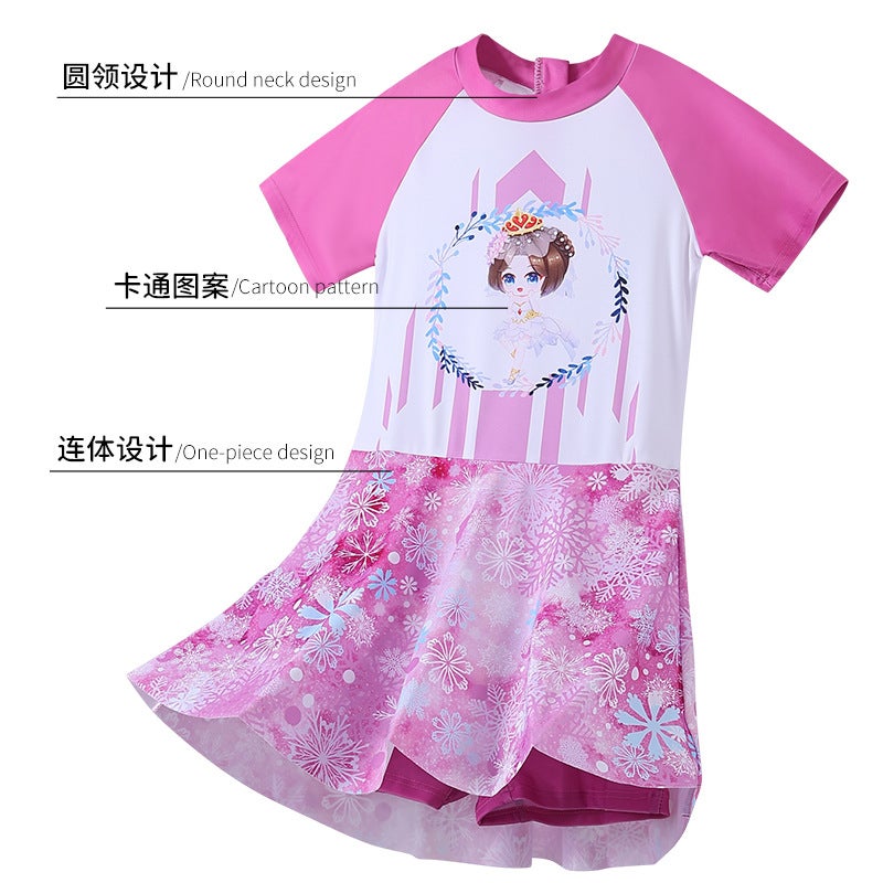 Summer Thin One-Piece Swimsuit for Girls, Cartoon Princess Style, Quick-Drying Fabric, Dry and Breathable, Beach Sun Protection Swimwear - Image 4