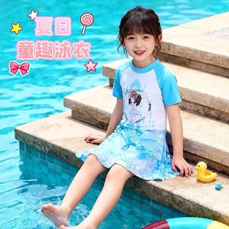 Summer Thin One-Piece Swimsuit for Girls, Cartoon Princess Style, Quick-Drying Fabric, Dry and Breathable, Beach Sun Protection Swimwear - Image 2