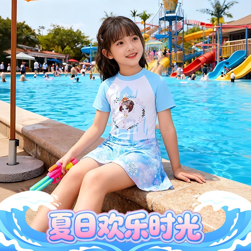 Summer Thin One-Piece Swimsuit for Girls, Cartoon Princess Style, Quick-Drying Fabric, Dry and Breathable, Beach Sun Protection Swimwear - Image 3