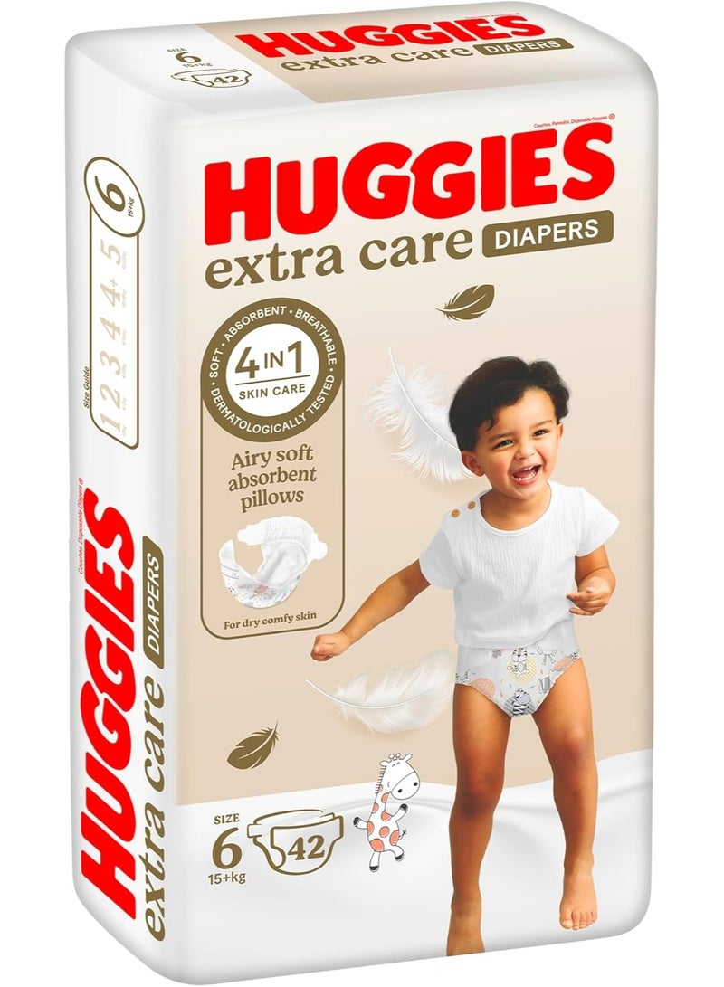 هجيز حفاضات Huggies Extra Care مقاس 6 (15+ كجم) 42 قطعة 4 في 1 للعناية بالبشرة وسائد ماصة ناعمة وجيدة التهوية حتى 12 ساعة من الحماية - Image 2