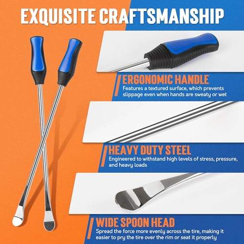 MTROYALDIA Tire Spoons, 26 PCS Tire Changing Kit for Motorcycle Dirt Bike Lawn Mower Tractor, Tire Removal Tool Set with Rim Protectors, Valve Tool, Valve Cores, Valve Caps, Valve Stems, Storage Bag - Image 2