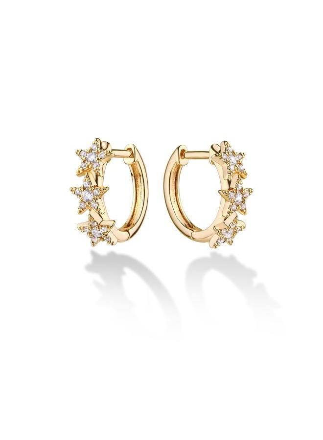 VACRONA Cubic Zirconia Huggie Earrings 14k Gold Plated Tiny Earrings Small Huggie Hoop Earrings Simple Lightweight Hoops Gift for Women, Gold, Cubic Zirconia - Image 1