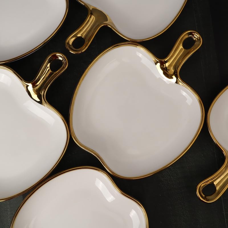Swasha Apple Single Handle Platter for Chilli Potatos, Noodles, Momos, Soups, Pasta, Maggi | Set of 2 | White
