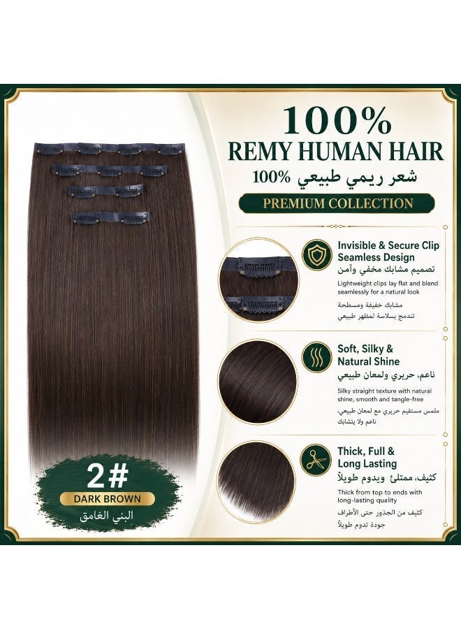 Richcoco Rich Coco Seamless Clip In Hair Extensions 4PCS 100% Human Hair Dark Brown 2# Straight Hair Extensions Soft Silky Thick Full Head Invisible Easy Install Long Lasting Hair Extensions for Women - Image 1