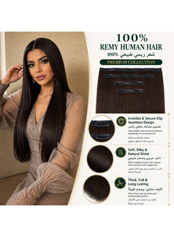 Richcoco Rich Coco Seamless Clip In Hair Extensions 4PCS 100% Human Hair Dark Brown 2# Straight Hair Extensions Soft Silky Thick Full Head Invisible Easy Install Long Lasting Hair Extensions for Women - Image 3