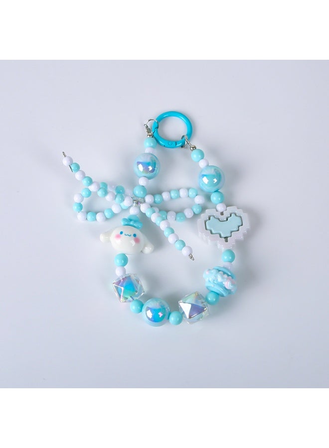 NIBEMINENT Beaded Phone Lanyard, Anti Lost Removable Wrist Strap, Versatile Bowknot Bracelet Pendant, Phone Keychain Lanyard,Light Blue