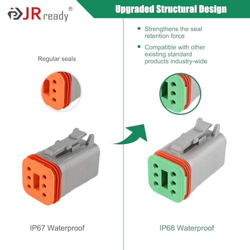 JRready DW5010 Deutsch Connector Kit, 2 3 4 6 8 12 Pin IP68 Waterproof DT Connectors Kit with ACT-M202 Deutsch Crimp Tool for 12-22AWG, Size 16 Solid Contacts 16-20AWG and Pin Removal Tools - Image 4
