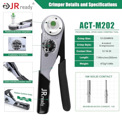 JRready DW5010 Deutsch Connector Kit, 2 3 4 6 8 12 Pin IP68 Waterproof DT Connectors Kit with ACT-M202 Deutsch Crimp Tool for 12-22AWG, Size 16 Solid Contacts 16-20AWG and Pin Removal Tools - Image 5