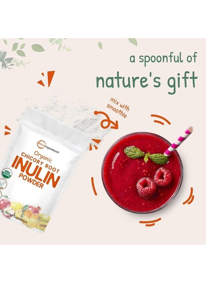Micro Ingredients - Organic Daily Prebiotic Dietary Fiber Supplement Powder, (Inulin Fiber from Chicory Root), 10 Ounce, Highly Promote Intestinal Colon, Gut Health and Digestive Function, Vegan Friendly - Image 1
