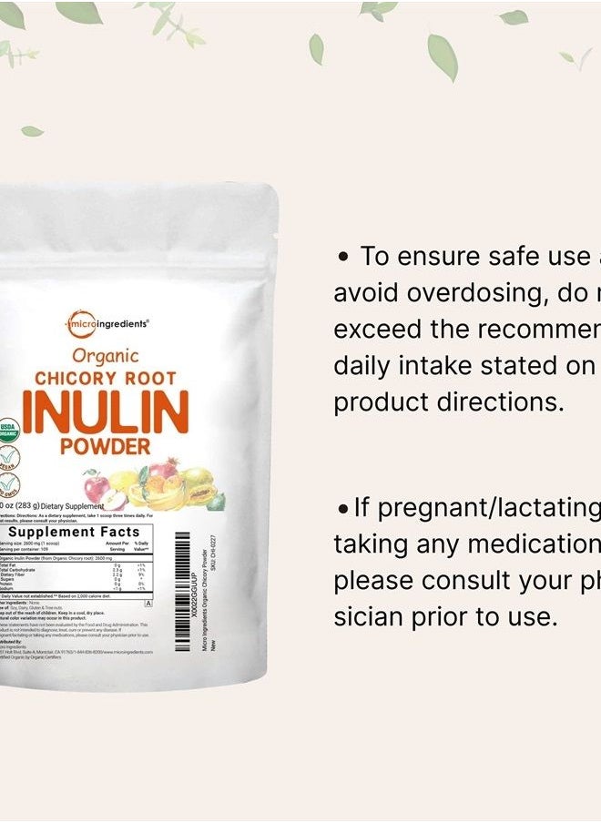 Micro Ingredients - Organic Daily Prebiotic Dietary Fiber Supplement Powder, (Inulin Fiber from Chicory Root), 10 Ounce, Highly Promote Intestinal Colon, Gut Health and Digestive Function, Vegan Friendly - Image 1