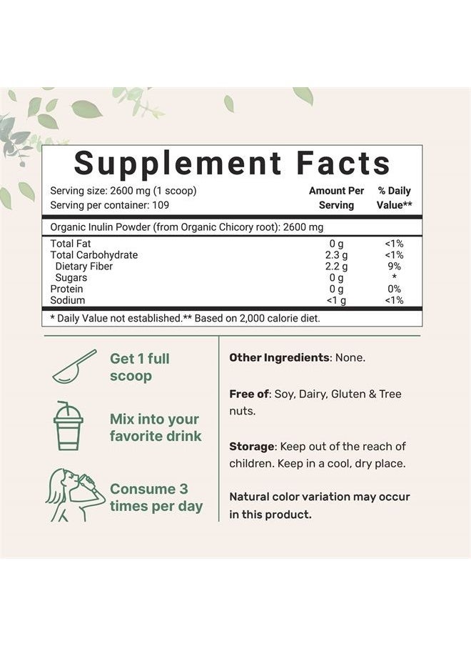 Micro Ingredients - Organic Daily Prebiotic Dietary Fiber Supplement Powder, (Inulin Fiber from Chicory Root), 10 Ounce, Highly Promote Intestinal Colon, Gut Health and Digestive Function, Vegan Friendly - Image 1