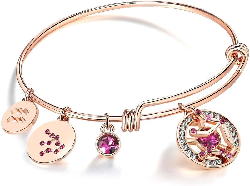 Leafael Superstar Zodiac Expandable Bangle Bracelet Made with Premium Crystals Horoscope Constellation October November Birthstone Topaz Brown Jewelry, Rose Gold Plated, 7" - Image 1