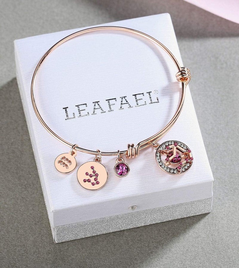 Leafael Superstar Zodiac Expandable Bangle Bracelet Made with Premium Crystals Horoscope Constellation October November Birthstone Topaz Brown Jewelry, Rose Gold Plated, 7" - Image 4