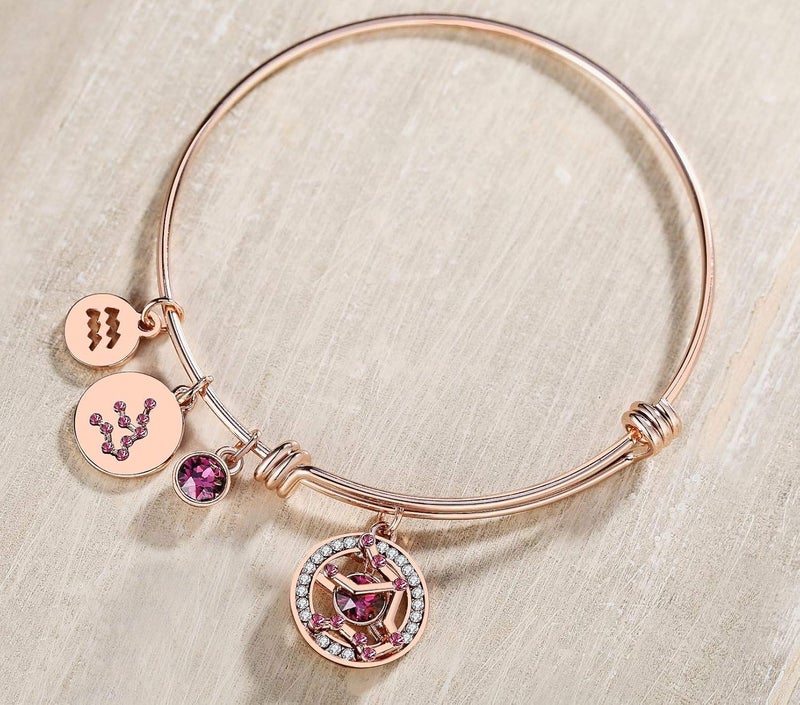 Leafael Superstar Zodiac Expandable Bangle Bracelet Made with Premium Crystals Horoscope Constellation October November Birthstone Topaz Brown Jewelry, Rose Gold Plated, 7" - Image 2