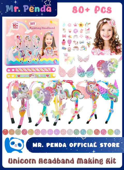 مجموعة صنع شريط راس يونيكورن للبنات، مجموعة اكسسوارات الشعر التي تصنعها بنفسك، اكسسوارات عصابات راس مطلية بالالماس للاطفال من سن 5 الى 12 سنوات، هدية فنية وحرف ابداعية، هدايا عيد ميلاد فريدة