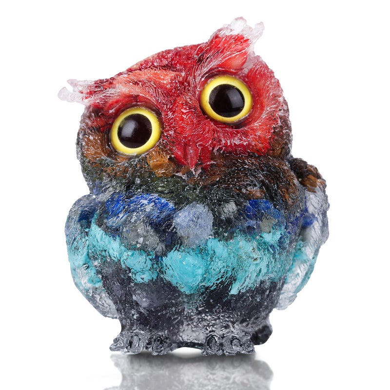 Reyife HandCarved Natural Crystal Owl Statue Reiki Healing Gemstone Animal Figurines Home Office Car Decoration The Best Gifts 24 inches