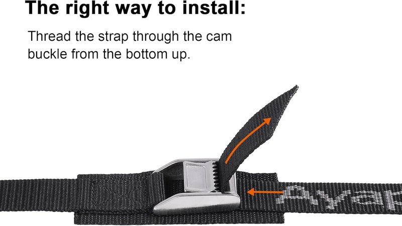 Ayaport Stainless Steel Cam Buckle Tie Down Straps Lashing Straps 2200lbs Break Strength Heavy Duty Car Roof Rack Strap for Kayak, SUP, Surfboard, Cargo, Motorcycle, Truck, Boat, Dirt Bike(1" x 16') - Image 5