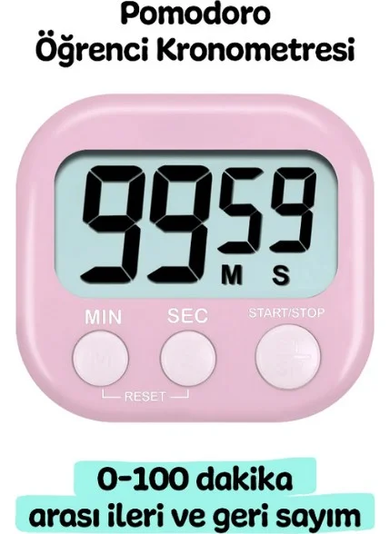 Hobi Market Art Alarm Digital Timer Stopwatch, Countdown Function, Magnetic, 100 Minutes, 7.3 x 6.5 Cm.