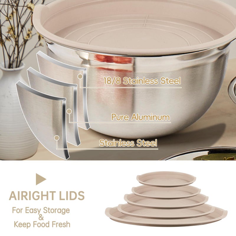 Wepsen Mixing Bowls Set  27Pcs Khaki Mixing Bowls With Lids Set Stainless Steel Kitchen Large Nesting Metal Bowl 7Qt To 1.5Qt  Measuring Cups And Spoons For Prepping Cooking Serving - Image 5