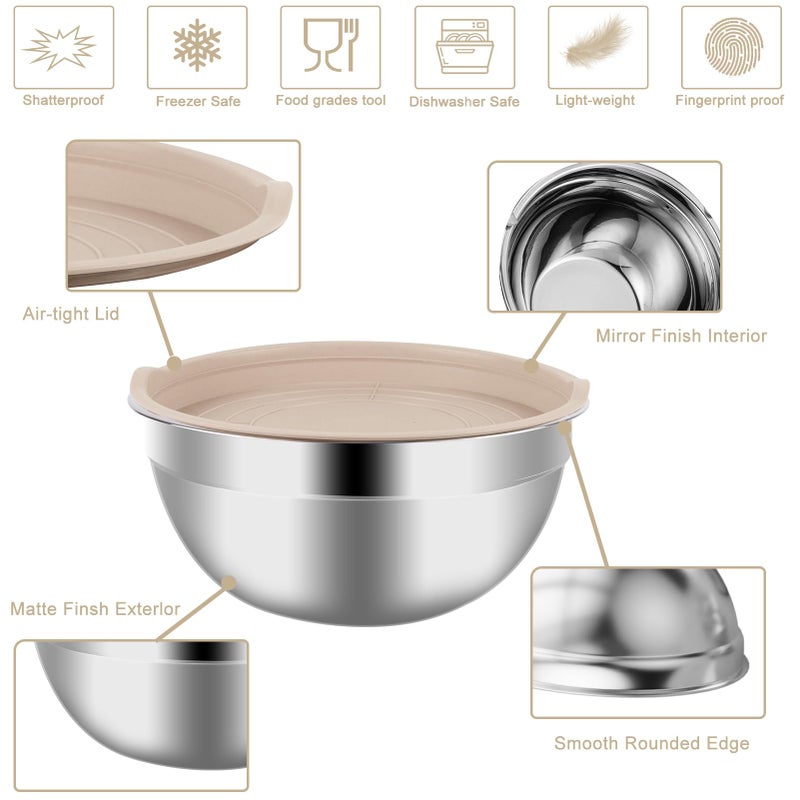 Wepsen Mixing Bowls Set  27Pcs Khaki Mixing Bowls With Lids Set Stainless Steel Kitchen Large Nesting Metal Bowl 7Qt To 1.5Qt  Measuring Cups And Spoons For Prepping Cooking Serving - Image 4