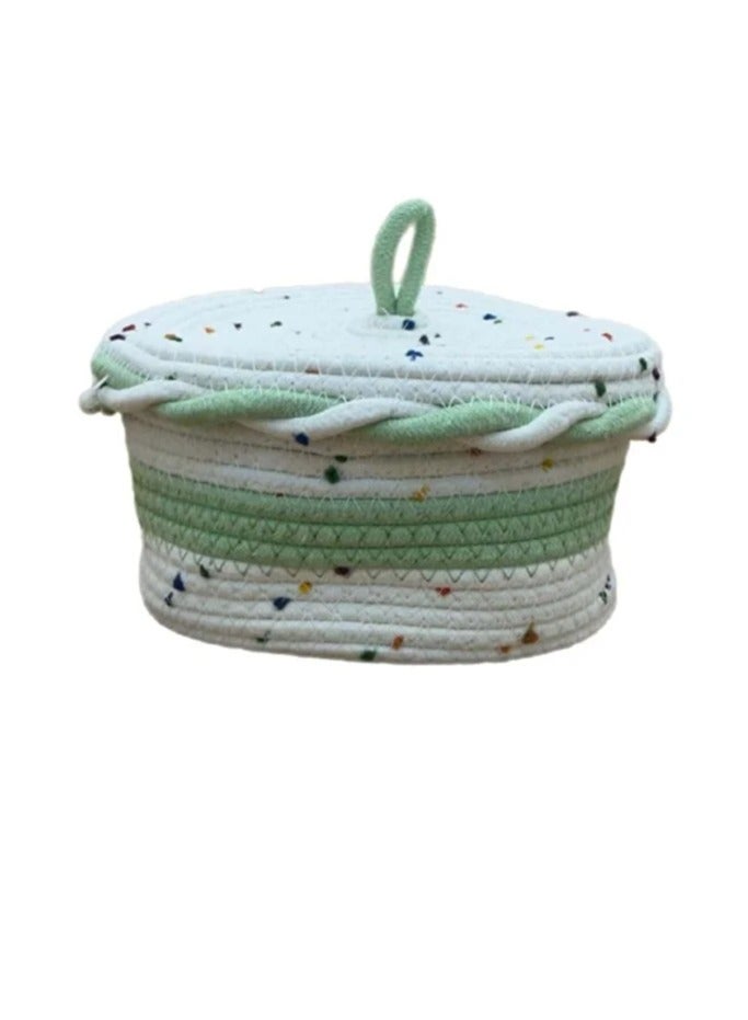 سلة تخزين قطنية منسوجة يدوياً "لطيفة" مع غطاء - Image 1