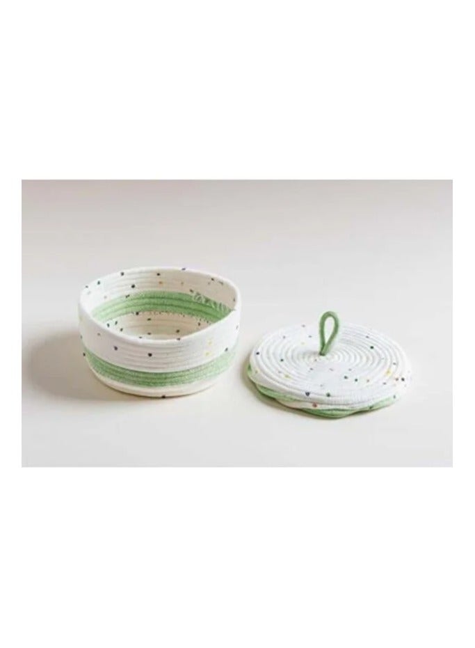 سلة تخزين قطنية منسوجة يدوياً "لطيفة" مع غطاء - Image 2