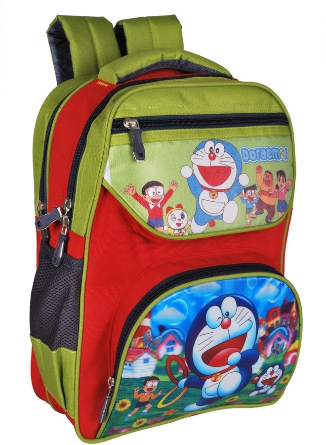 ROZEN Disney DORAEMON Print School Bag/Backpack|Solid Disney Print & Waterproof Polyester Material|2 Comparment with 2 Front Pockets|Size 41 CM (GREEN RED) - Image 1