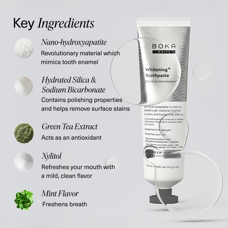 Boka Fluoride Free Toothpaste, Nano Hydroxyapatite Toothpaste, Appropriate for Sensitive Teeth, for Adult, Kids Oral Care - Whitening* Refresh Mint, 4 Fl Oz 3Pk US Manufactured - Image 4
