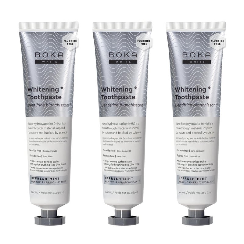 Boka Fluoride Free Toothpaste, Nano Hydroxyapatite Toothpaste, Appropriate for Sensitive Teeth, for Adult, Kids Oral Care - Whitening* Refresh Mint, 4 Fl Oz 3Pk US Manufactured - Image 1