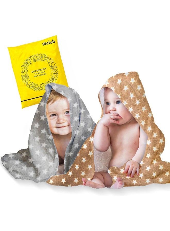 ماي نيو بون بطانية ماي نيوبورن بيبي - 2 قطعة (بني ورمادي) | كيس النوم | غلاف مولود جديد | 0-12 شهرًا | صديق للبشرة | قماط ناعم بغطاء للرأس | هدية عظيمة | منشفة حمام| روب حمام | لحاف متعدد الأغراض - Image 1